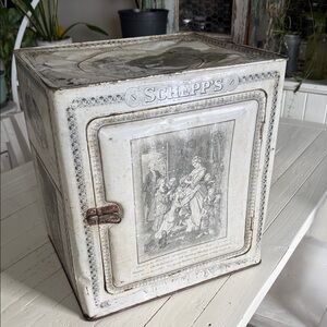 Antique SCHEPP'S CAKE BOX  French Lithographs "Lili" "Lotte" Metal Cake Box 14"